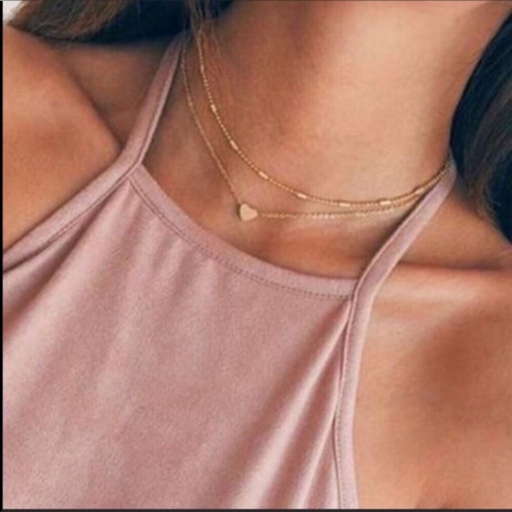 Double Layered Gold Heart Choker Necklace - Picture 2 of 6